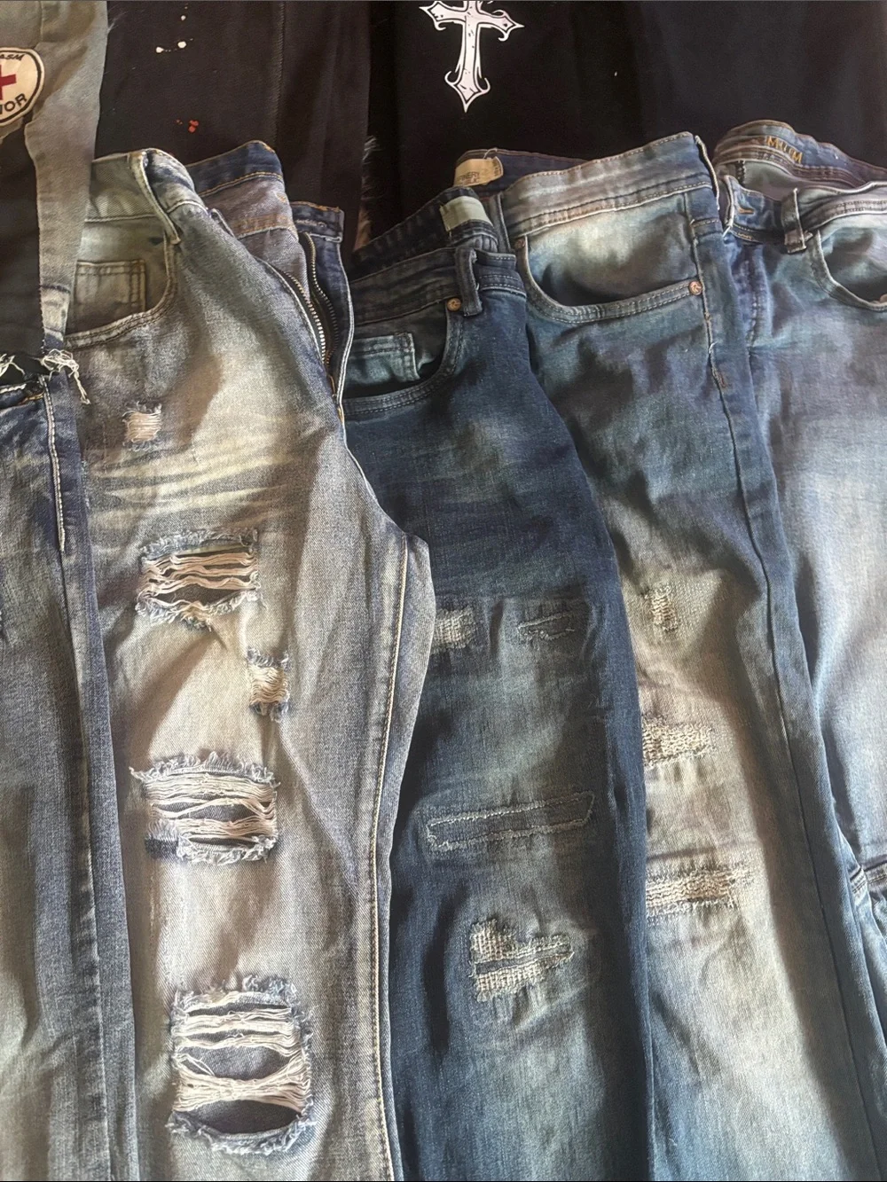 Assorted Distressed Blue Denim Jeans - Multiple Washes
